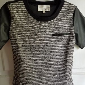 Joa XS Metallic Boucle Top Faux Leather Sleeves